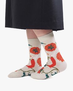 These mid-length floral socks are perfect for all seasons. Dress them up with a formal outfit or wear them casually with your favorite shoes. Made in Nara, Japan 80% Cotton / 18% Nylon / 2% Spandex Mid-length Knitted Socks US Size (approx.): Female 6 - 10 / Male 5 - 13 Product #: 5215 Code: WP35 Cotton Mid-calf Socks For Spring, Mid-calf Cotton Socks For Spring, Spring Cotton Mid-calf Socks, Beige Cotton Socks For Summer, Casual Floral Print Socks For Spring, White Socks For Spring, Fitted Beige Socks For Spring, Casual Cream Socks For Spring, Mid-calf Socks