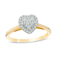 A sweet symbol of your love, this sparkling diamond promise ring captures your feelings for her. Crafted in warm 10K gold, this darling design features a heart-shaped composite of diamonds lined in a diamond halo frame. Radiant with 1/4 ct. t.w. of diamonds and a brilliant buffed luster, this promise ring will win her heart. Floating Halo Engagement Ring, Zales Zales, Diamond Promise Ring, Diamond Promise Rings, Peoples Jewellers, Sparkling Diamond, Heart Frame, Girly Accessories, Ring Collections