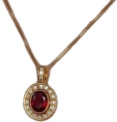 Classic Oval Ruby Necklace, Classic Red Oval Pendant Jewelry, Red Round Necklace With Brilliant Cut, Oval Ruby Necklace With Brilliant Cut, Red Round Necklaces With Brilliant Cut, Classic Red Oval Pendant Necklace, Red Oval Diamond Jewelry, Red Oval Diamond Cut Necklace, Red Oval Necklace For Formal Occasions