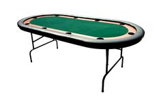 a table with a green cloth on top and two black dots around the edge, in front of a white background