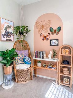 a living room filled with lots of furniture and plants on top of it's shelves