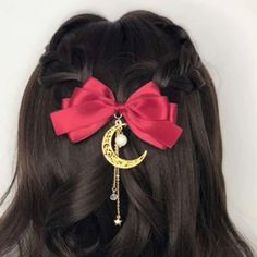 Adorable Sailor Moon Style Red Hair Bow French Clip With A Golden Moon , A Pearl And Star Dangling Below . Bow Is About 3 Inches Long Clip Is Made Of Zinc Alloy Unique Hair Accessories Cute Hair Accessories Fast Shipping! Sailor Moon Hair Accessories, Hair Accessories Anime, Sailor Moon Accessories, Sailor Moon Style, Sailor Moon Hair, Moon Accessories, Cute Hair Accessories, Red Hair Bow, Golden Moon