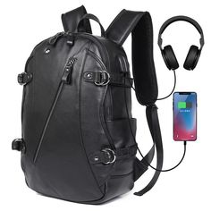 External dimensions:16.5" H x 10.6" L x 5.5" W (inch)  Personalized Design Laptop Backpack: School Backpack with USB Charging Port & Headphone Hole, made of high quality Cow genuine leather Material, Durable, Waterproof, protect your important items, mobile phones, computers, files from the water.  Good Material Go Best Backpacks For School, Professional Backpack, Leather Laptop Backpack, Everyday Backpack, Anti Theft Backpack, Backpack For Teens, Backpacks For School, Computer Backpack, Leather Backpacks