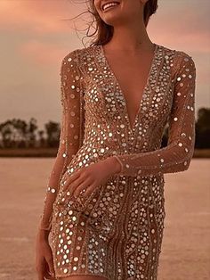 Long Sleeve Homecoming Dress, Long Sleeve Sequin Dress, Pencil Skirt Dress, Queen Dress, Mini Robes, Long Sleeve Sequin, City Dress, Mini Dresses For Women, Fashion Elegant