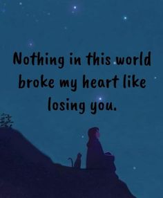 a person sitting on top of a hill under a sky filled with stars and the words, nothing in this world broke my heart like losing you