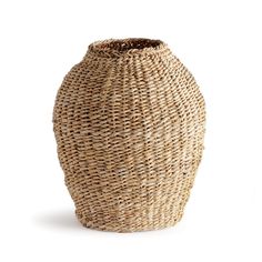 a large woven vase on a white background