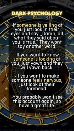 a poem written in front of a clock with the words dark pschology on it