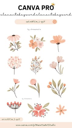 Canva Element Keyword plannerinspo Keyword Elements Canva, Canva Element Keyword, Canvas Learning, Seni Dan Kraf, Canva Element, Keramik Design, Floral Drawing, Canva Pro, Flower Doodles