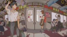 an animated image of people on a subway train