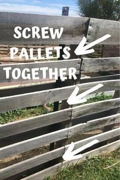 a wooden sign that says screw, pallets, and together with arrows pointing in different directions