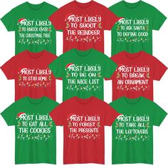 PRICES MAY VARY. Fun & Festive Family Christmas Shirts – Celebrate the holidays with these matching family shirts, featuring the playful "Most Likely To..." theme. Perfect for adding a touch of humor and holiday spirit to your family gatherings. Personalized for Each Family Member – Choose a "Most Likely To..." phrase for each family member to create a personalized and unique set of Christmas shirts. These custom options make your holiday outfits truly one-of-a-kind. Comfortable & Soft Material Most Likely To Christmas Shirts, 2024 Family, Xmas Funny, Matching Family Shirts, T Shirts Funny, Family Shirts Matching, Graduation Shirts, Family Christmas Shirts, Party Funny