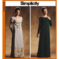 Simplicity 4055 - Size Hh6,8,10,12 - Costume Circa 1795-1825 Style Based On Circa 1795 To 1825 Regency Period Fashions. Designed By Andrea Schewe. Chemise Sheath With Soft Delicate Lines Was Used As A Day Dress Or Evening Gown With Shawl (Shawl Pattern Not Included). Raised, Empire Waist With Ribbon Sash Belt. Short Or Long Sleeves. This Is An Uncut, Unused, New Pattern In Original Envelope. Not A Finished Dress Hm100027 Vintage Dresses 1800, Regency Dress Pattern, Jane Austen Dress, 1800's Dress, Empire Waist Gown, Regency Gown, Regency Dress, Costume Sewing Patterns, Regency Fashion