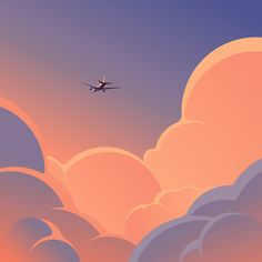 an airplane is flying through the sky above some clouds at sunset or dawn, with orange and pink hues in the background