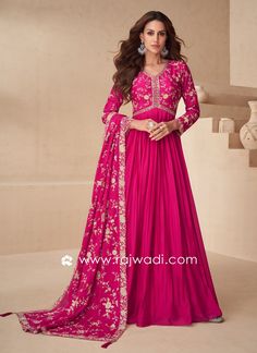 Deep Pink Embroidered  Anarkali And Dupatta For Wedding... Deep Pink