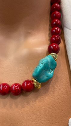 Genuine Turquoise Red Coral Necklace, Large Chunky Turquoise Set, Turquoise Statement Jewelry Set, Gemstone necklace, Handmade Necklace Red Coral Necklace, Coral Jewelry, Coral Necklace, Genuine Turquoise, Handmade Necklace, Red Coral, Necklace Handmade, Statement Jewelry, Gemstone Necklace