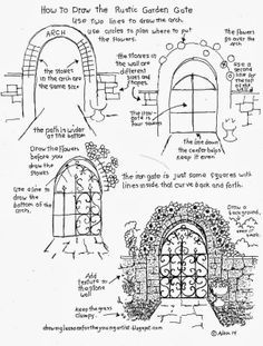 an architectural drawing shows how to draw the garden gate and other details for this project