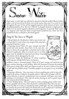 Snow Magic Spells, Snow Water Witchcraft, Witchy Knowledge, Snow Water, Green Witchcraft, Moon Water