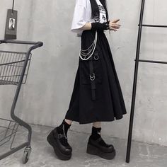 Cargo Skirts, Midi Skirts Summer, Long Black Skirt, Gothic Skirt, Look Grunge, Y2k Skirt, Nature Dress, Streetwear Mode, Cargo Skirt