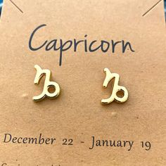 Gold Plated Zodiac Stud Earrings. This Listing Is For The Capricorn Harry Potter Earrings, Vintage Gold Earrings, Murano Glass Earrings, Turtle Earrings, Beaded Drop Earrings, Gold Diamond Earrings, Sterling Silver Dangle Earrings, Beaded Hoop Earrings, Beaded Dangle Earrings