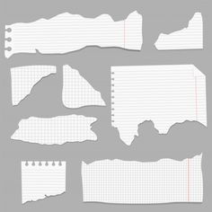 various pieces of paper cut in half and lined with red lines on grey background illustration