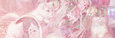 two cats are sitting in front of a mirror with pink and white designs on it