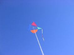 a kite flying high in the blue sky