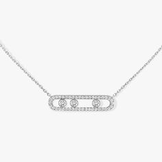 White Gold Pavé Diamond Necklace Move | Messika 03994-WG Long Diamond Necklace, Pave Necklace, Diamond Jewel, Precious Jewels, Gold Diamond Necklace, White Gold Necklaces, Necklace Sizes, Pave Diamonds, White Gold Diamonds