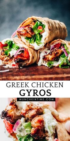 greek chicken gyros with lettuce and tomatoes