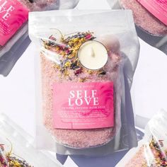 More often than not, we forget to take time for ourselves and we can only be the best version of us if we treat ourselves with love and compassion. It can be hard to fit in pamper time which is why we've created this all in-one 'Self Care Crystal Infused Ritual Kit' - with pink himalayan salts, rose petals, lavender, chamomile, a soy tea light and rose quartz crystal. A truly luxurious bath soak that will leave you feeling like the Goddess you are! Product Details Infused with Rose Quartz Botani Bath Salts Packaging Ideas, Bath Salts Diy Recipes, Bath Salts Diy, Moon Bath, Love And Compassion, Crystal Bath, Ritual Bath, Himalayan Pink Salt, Bath Soak