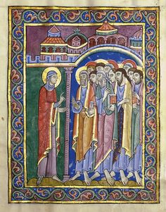 an illuminated manuscript with the image of jesus and other people