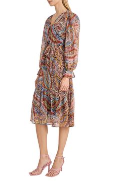 Easily transition from desk to dinner in this midi dress fashioned in a tiered silhouette. 46" length Button half placket V-neck Long sleeves Removable tie belt Lined 100% polyester Machine wash, dry flat Imported Nordstrom, Tiered Dress, Tie Belt, Baby Pink, Nordstrom Rack, Fashion Dresses, Midi Dress, Size 6, Desk