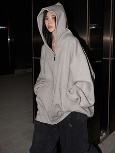 Composition : Cotton 100%Color : gray,blueE,blackCountry of Origin : Republic of Korea Zip Up Hoodie Oversized, Street Wear Winter, Gray Hoodie Outfit, Big Hoodie, Oversized Zip Up Hoodie, Big Hoodies, Sweat Suits, Thrift Inspo, Baggy Hoodie