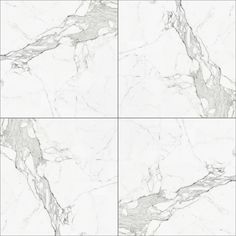 four different views of marble tiles in white and grey tones, each with an interesting pattern