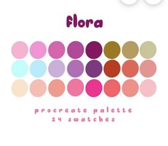 the words flora are written in different colors and sizes, with circles on each side