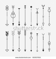 a set of different arrows in black and white