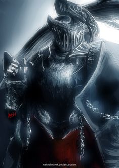 a digital painting of a man in armor with chains around his neck and hands on his hips