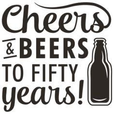 cheers and beers to fifty years sign with beer bottle on white background, hand drawn lettering