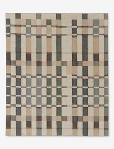 a beige and green rug with checkered squares on the bottom, in different colors