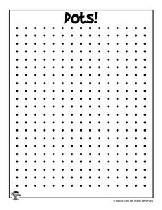 a printable dot sheet with the word dots in black and white, on top of it