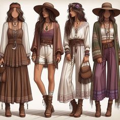 Y2k Boho Aesthetic, Boho Character Design, Hippie Chic Outfits, Boho Fashion Spring, Boho Illustration, Looks Hippie, Hippy Fashion, Fashion Show Poster, Romantic Boho