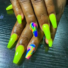 Custom Hand-Designed Gel "Lemon Juice '84" Press-On Nail 22pc Set Shape: Sculptured Coffin Color: Highlighter Yellow & Tie-Dye (Rts) Ready To Ship - Only 1 Set Available No Need To Measure, You Will Receive 22 Nails In The Set. Hand Designed By Rejina. Salon Quality For A Fraction Of The Cost. What's Included: -22pc Nail Set, Prep Kit (File, Buffer, Cleansing Wipe & Cuticle Pusher) Nail Glue & Tabs -Application And Removal Instructions. Follow Me On Instagram @Supernovabeautybar Fun Almond Acrylic Nails, Bright Spring Nails Neon Colors, Neon Green Gel Nails, Lemon Juice Nails, Neon Nails Designs Summer 2024, Neon Green Summer Nails, Fun Summer Nails 2024, Neon Yellow Nails Designs, Neon Summer Nails