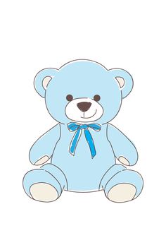 a blue teddy bear with a bow around its neck