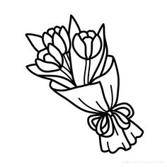 a bouquet of tulips tied with a bow coloring page free printable for kids