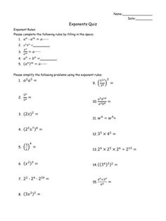 the exponent's quiz worksheet is shown