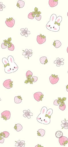 an image of a pattern with strawberries and rabbits