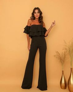 Elegant Ruffle Backless Jumpsuit shop for womens daily wear clothes discover fast fashion style anoosy online fashion boutique shopping clothes collections at anoosy women clothing store Spring Rompers, Solid Color Jumpsuits, Ruffle Jumpsuit, Fitted Jumpsuit, Backless Jumpsuit, Jumpsuit Summer, Backless Design, Online Fashion Boutique, Summer Trends