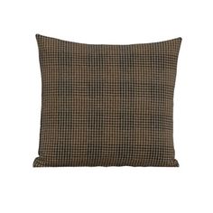 a brown and black checkered pillow on a white background