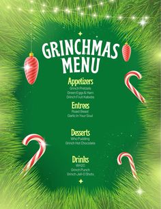 a christmas menu with candy canes and ornaments