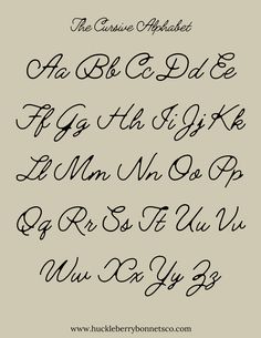 the cursive alphabet is shown in black ink