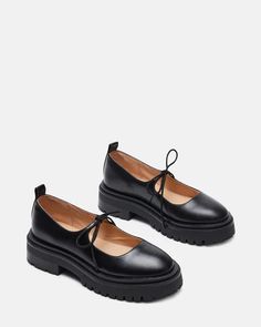 LANDON Black Leather Lug Sole Mary Jane Loafer | Women's Loafers – Steve Madden Steven Madden Loafers, Cute Black Work Shoes, Steve Madden Landon, Women's Sneakers 2023, Cool Work Shoes, Damson Madder Outfit, Steve Madden Mary Janes Outfit, Steve Madden Mary Janes, Trending Shoes 2024 Women